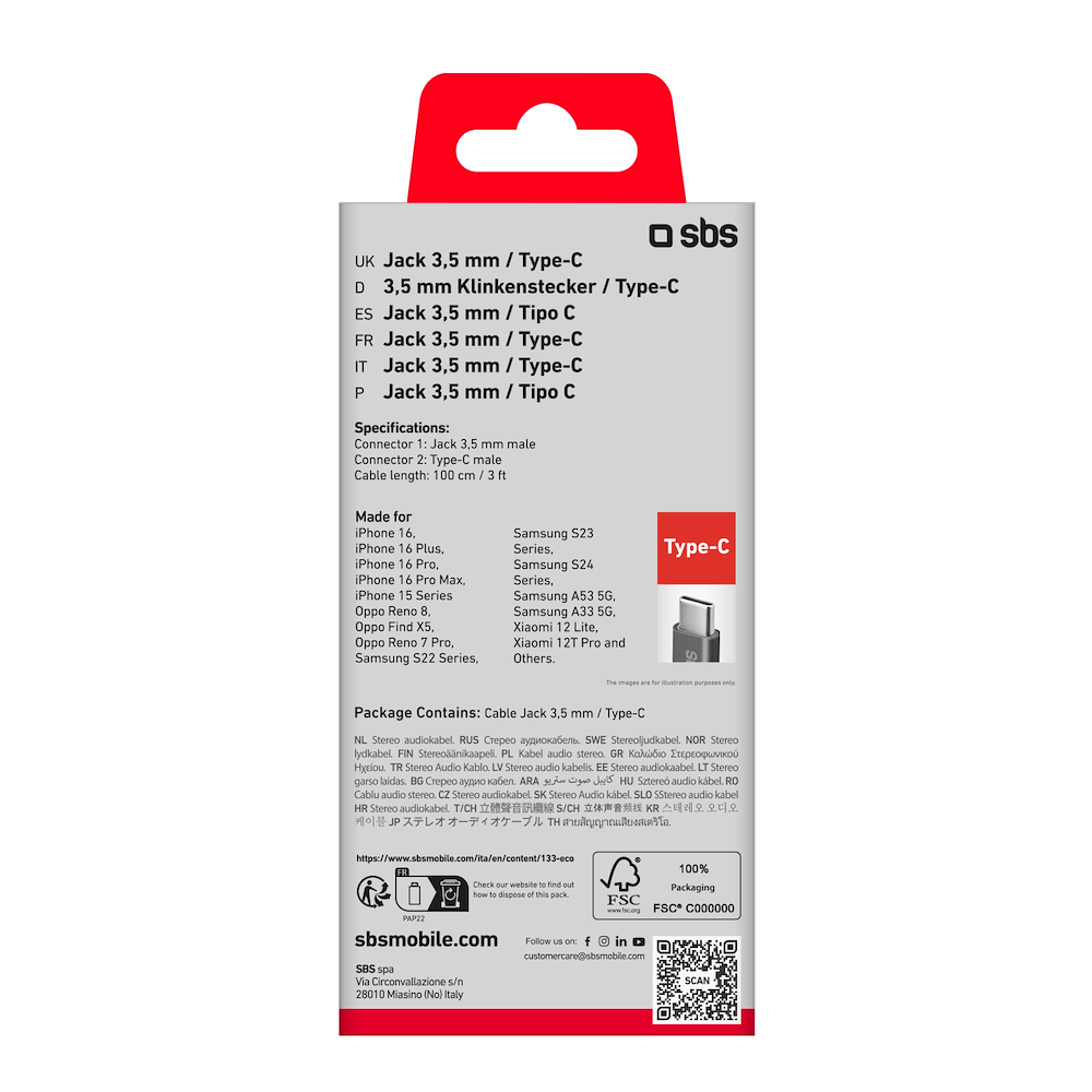 SBS TECABLE35TYCK - Adapter USB-C und 3.5 mm Klinke