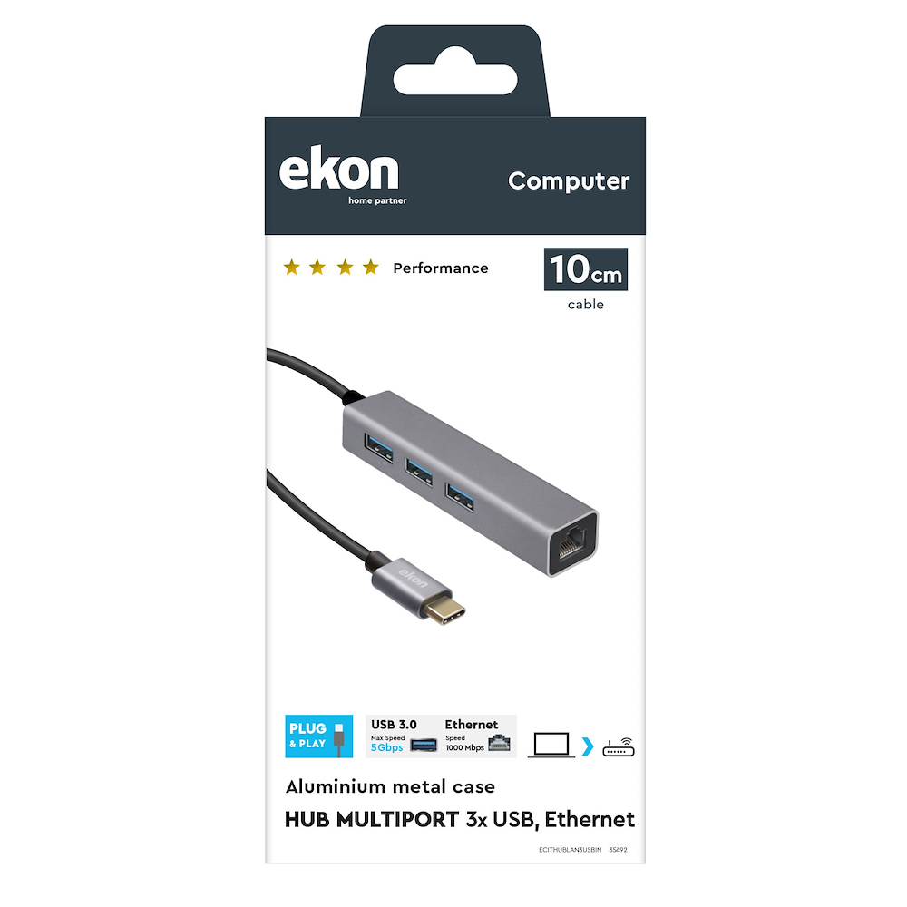 EKON ECITHUBLAN3USBIN - Hub Multiporta USB 3.0 Ekon
