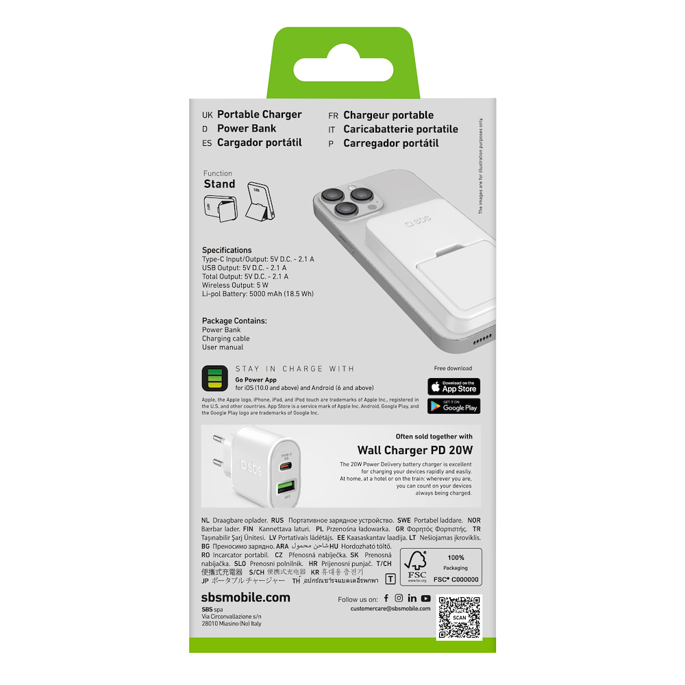 SBS TEBB5000MAGSTANDW - Powerbank Mag 5000mah con Supporto