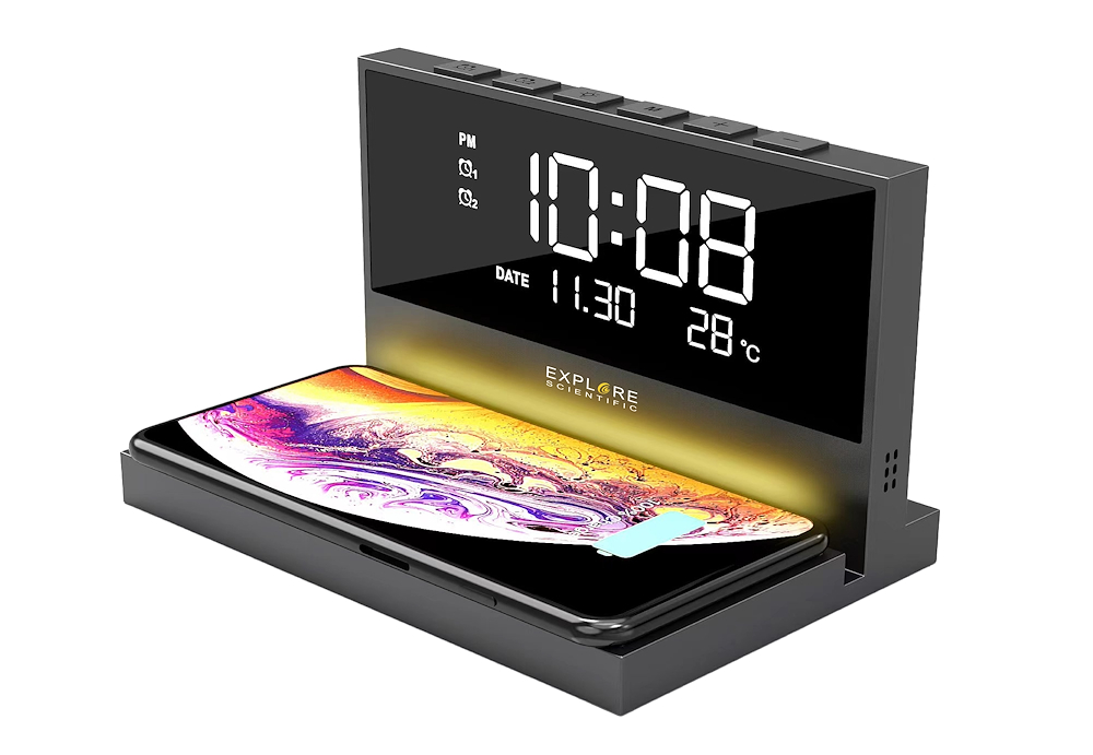 EXPLORE SCIENTIFIC BCC2002CM3000 - Schreibtischuhr mit kabelloser Ladestation