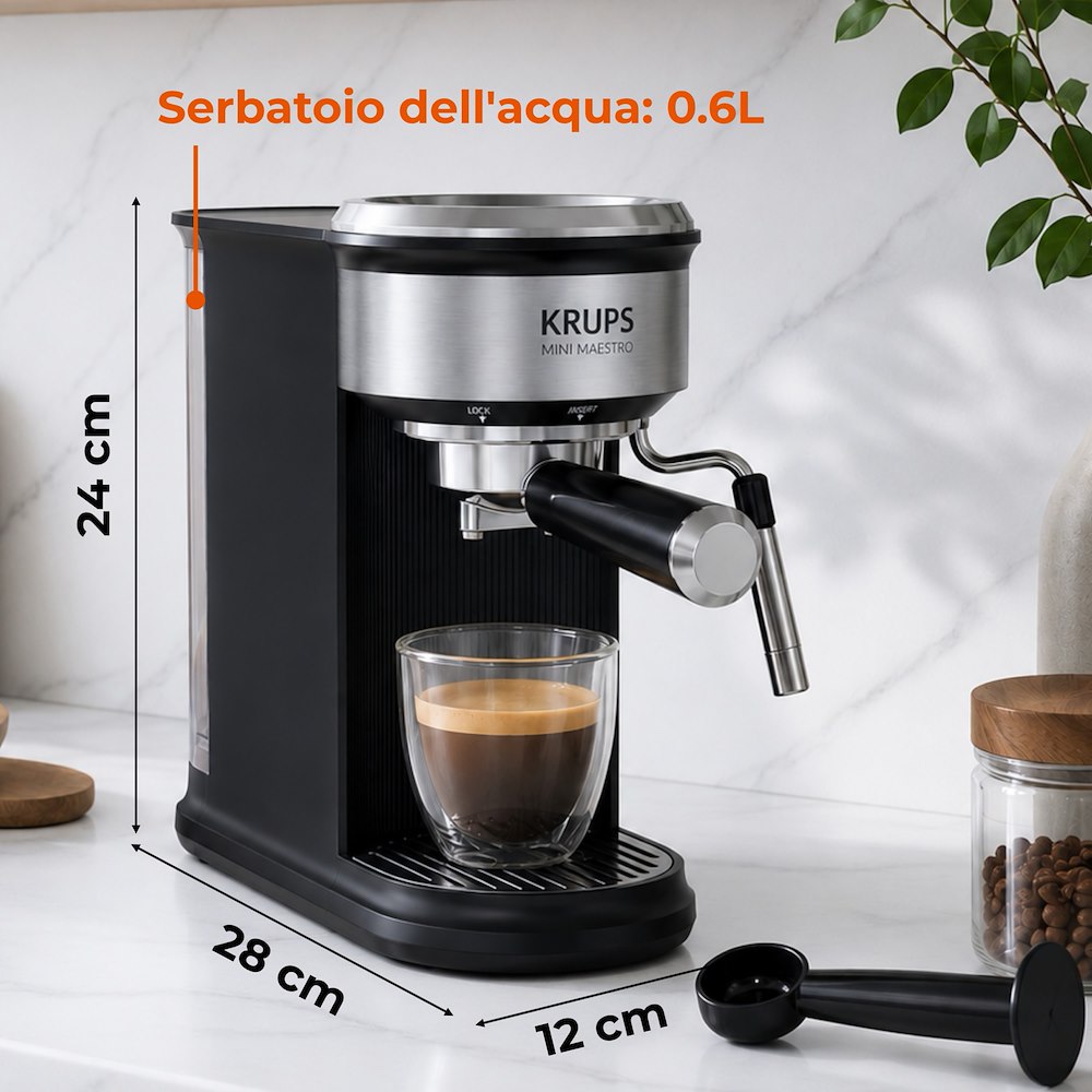 KRUPS XP350D 0769859 M.CAFFE' ESPRESSO 0.6LT 20BAR MINIMAESTRO NER/INOX