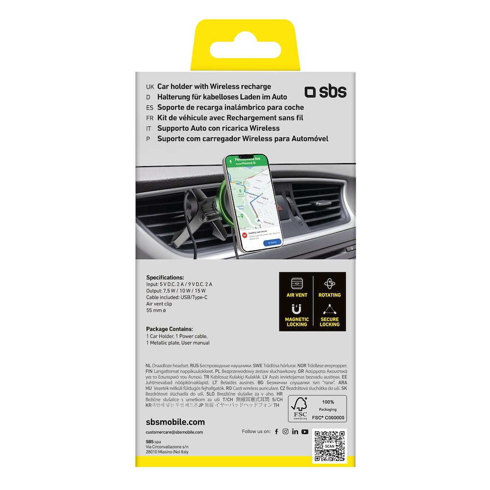 SBS TESUPMAGWIR15W - Supporto Auto Wireless MagSafe