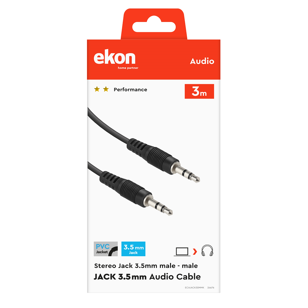 EKON ECAJACK30MMK - Cavo audio stereo Jack 3,5 mm 3 m
