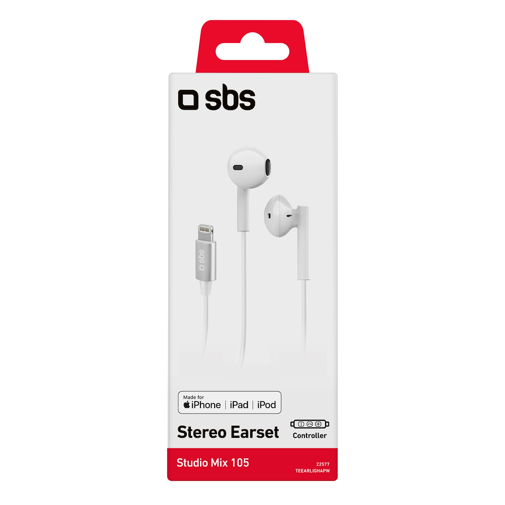 SBS TEEARLIGHAPW - Auricolare Semi In-Ear Lightning Bianco