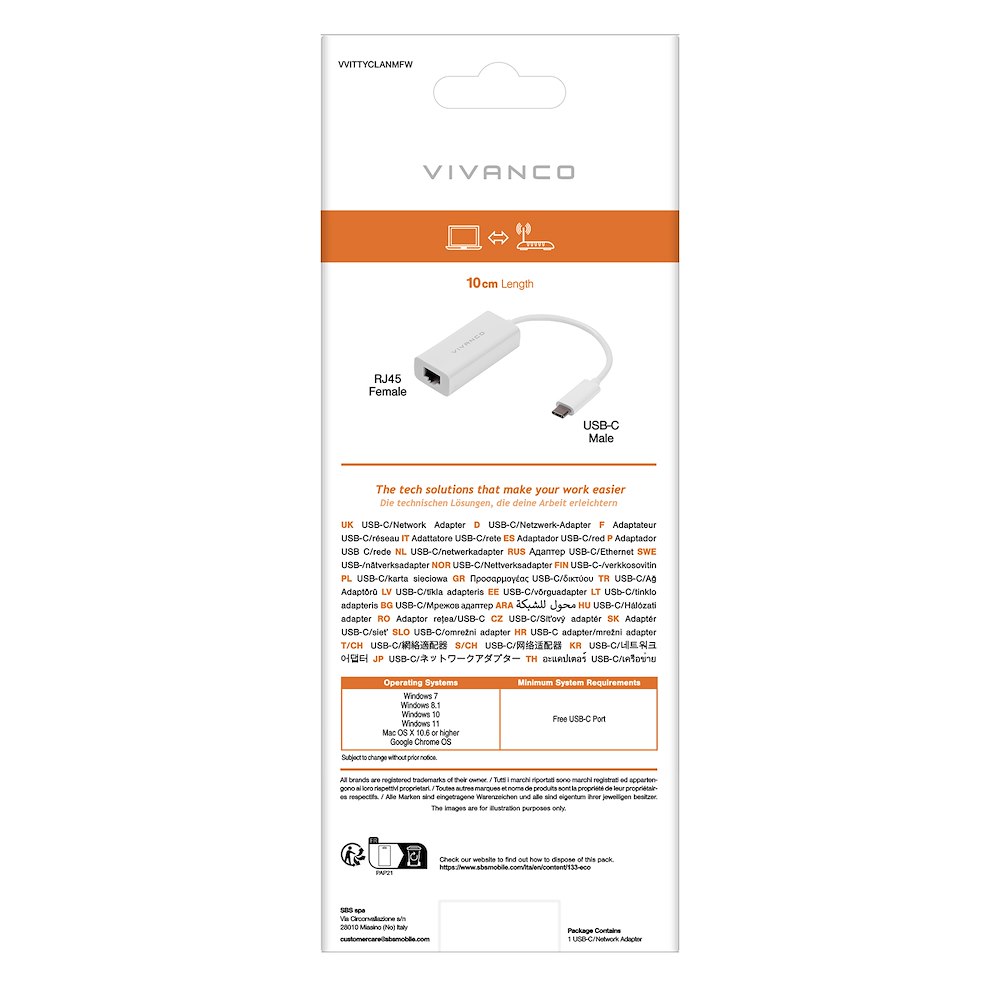 VIVANCO VVITTYCLANMFW - Adattatore USB-C/RJ45 1000Mbit