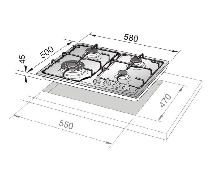 DE LONGHI ROF46PRO - De Longhi ROF46PRO Gaskochfeld 60cm Kupfer