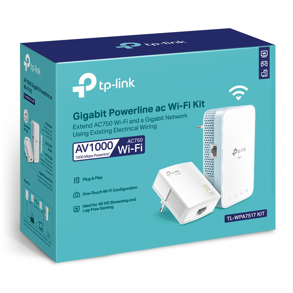TP-LINK TLWPA7517KIT - TLWPA7517KIT 0576401 KIT POWERLINE WIFI AV1000 DUALBAND PORTA GIGABIT