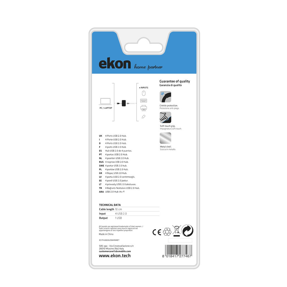 EKON ECITHUB20USB4INMET - USB Hub 2.0 4 Anschlüsse Metall