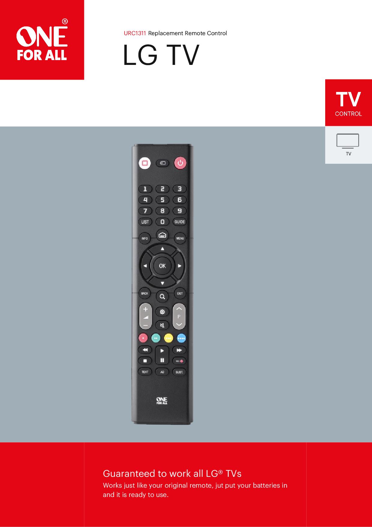 ONE FOR ALL URC1311 - Universalfernbedienung für LG TV ONE FOR ALL URC1311 - Universalfernbedienung für LG TV