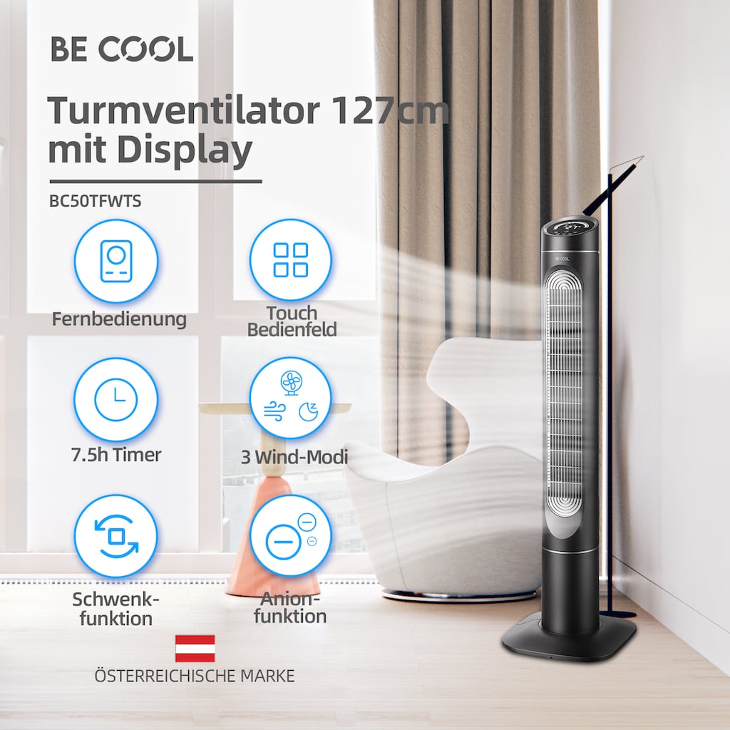 BE COOL BC50TFWTS - Turmventilator 127cm mit Display