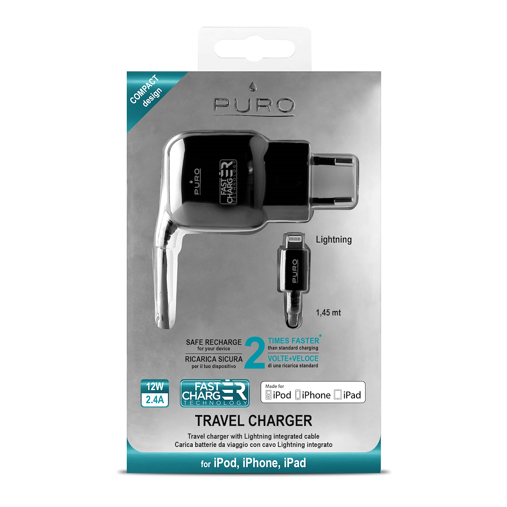 PURO FCMTCAPLT24BLK - Reise Ladegerät Schnelladapter für Apple
