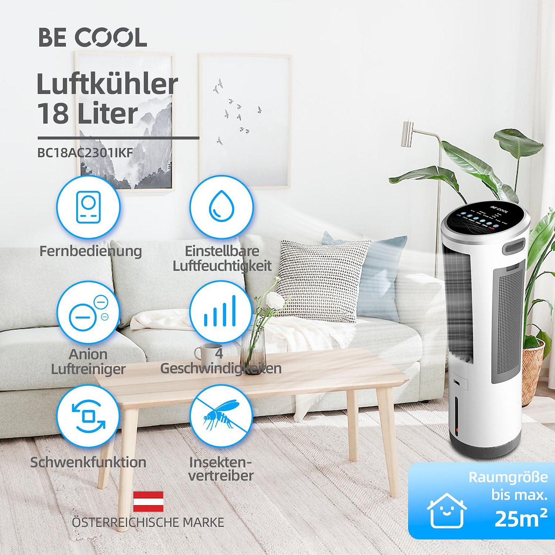 BE COOL BC18AC2301IKF - Raffrescatore con repellente zanzare