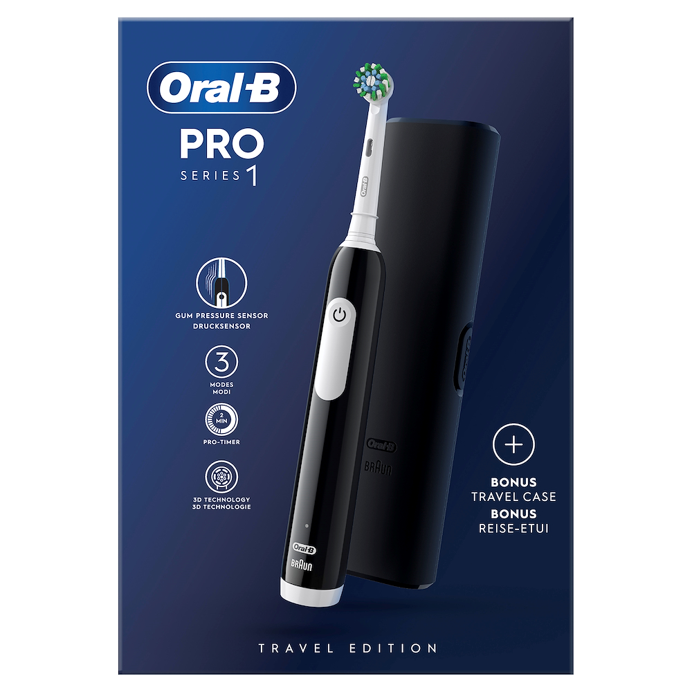 ORAL-B PRO1BLACKTRAVELCASE - Oral-B Pro 1 Spazzolino Elettrico Nero con Custodia da Viaggio ORAL-B PRO1BLACKTRAVELCASE - Oral-B Pro 1 Spazzolino Elettrico Nero con Custodia da Viaggio
