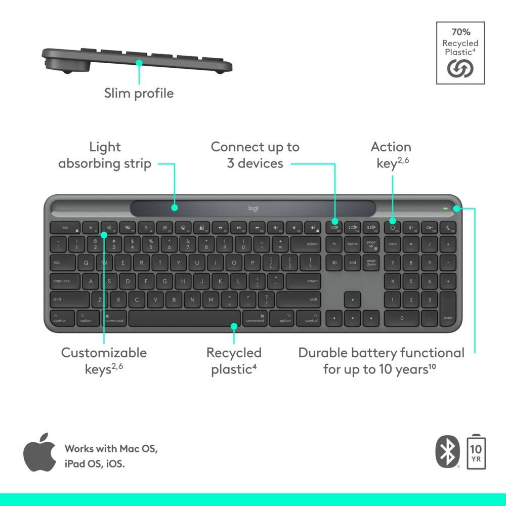 LOGITECH 920013761 - Tastiera Wireless Solar+ Graphite