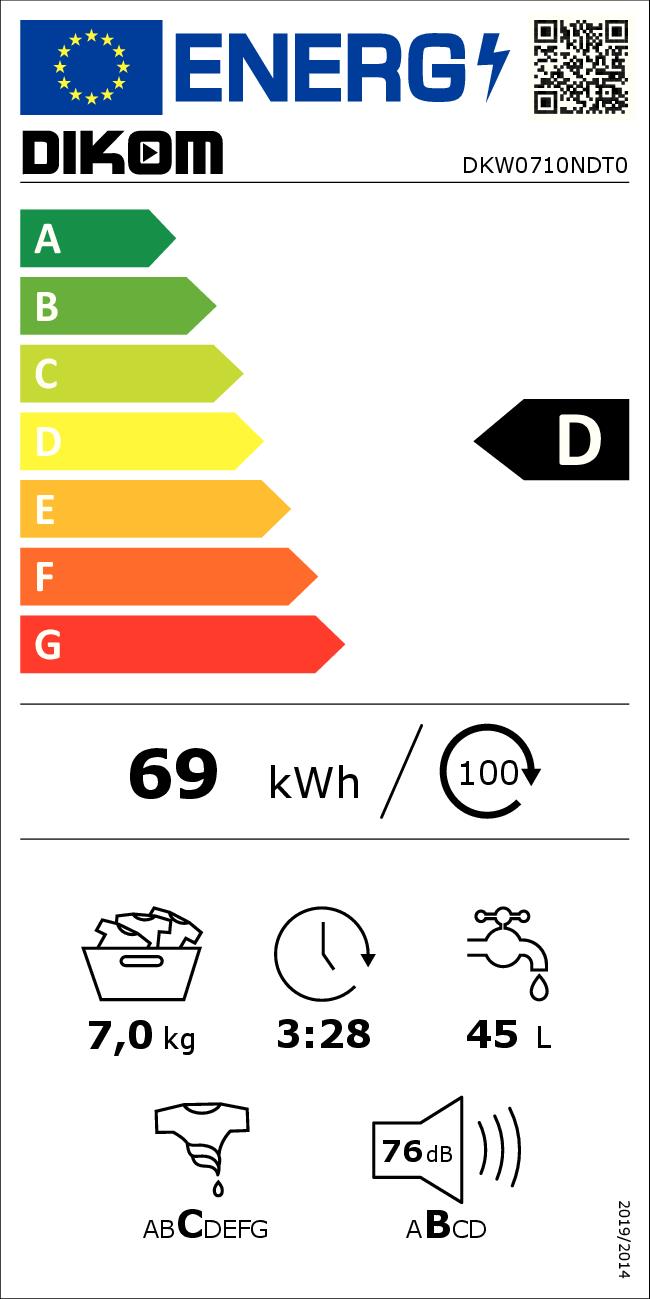 DIKOM DKW0710NDT0 - Waschmaschine 7 kg, Klasse D, 15 Programme