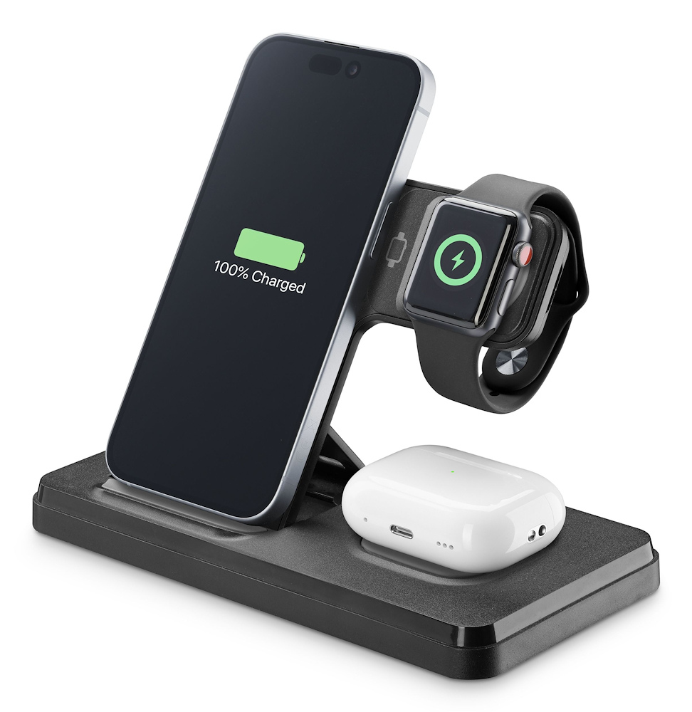 CELLULAR LINE WIRESTAND3IN1FBK - Base di ricarica wireless 3in1 15W