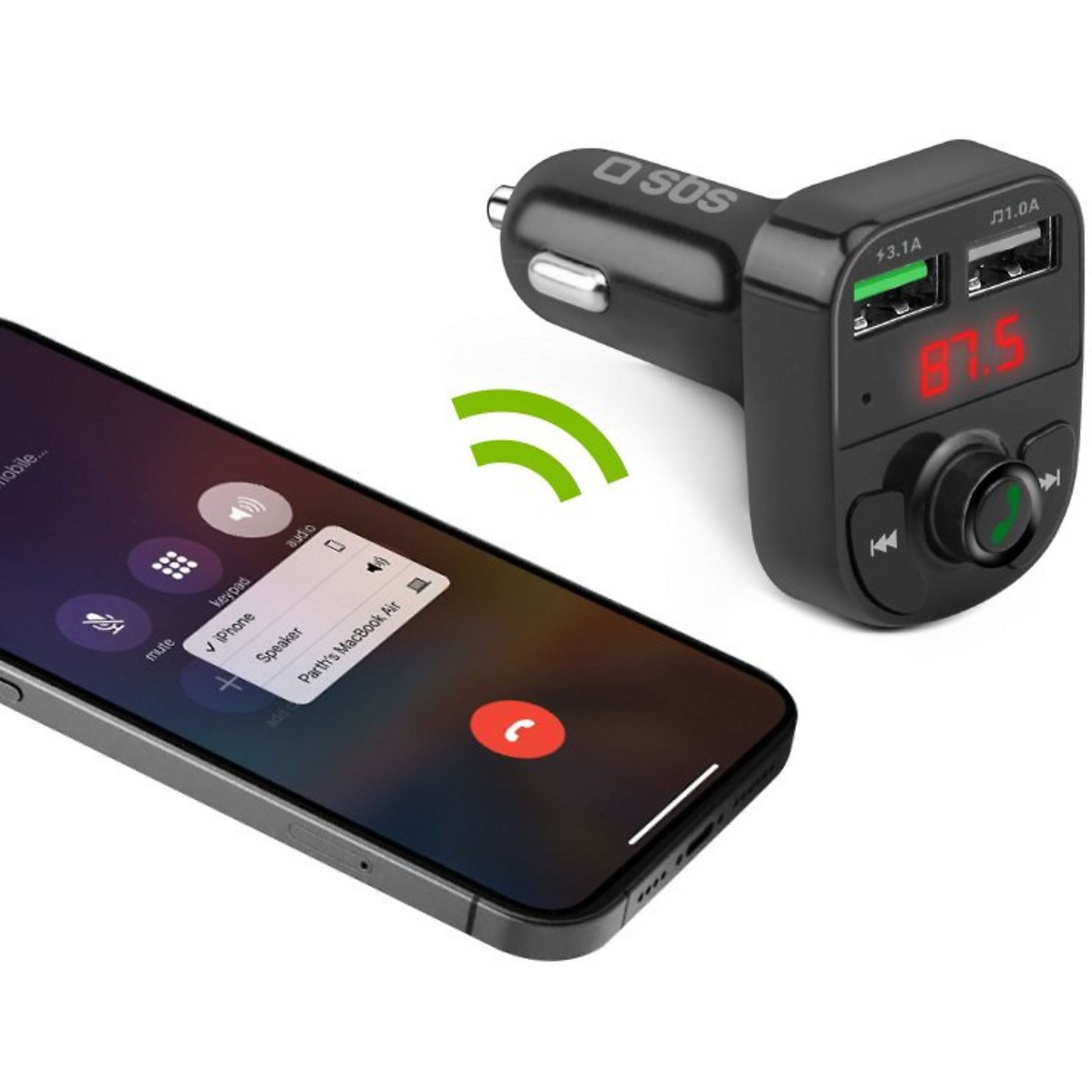 SBS TECARFM2USB - 15W Kfz-Ladegerät mit FM-Transmitter