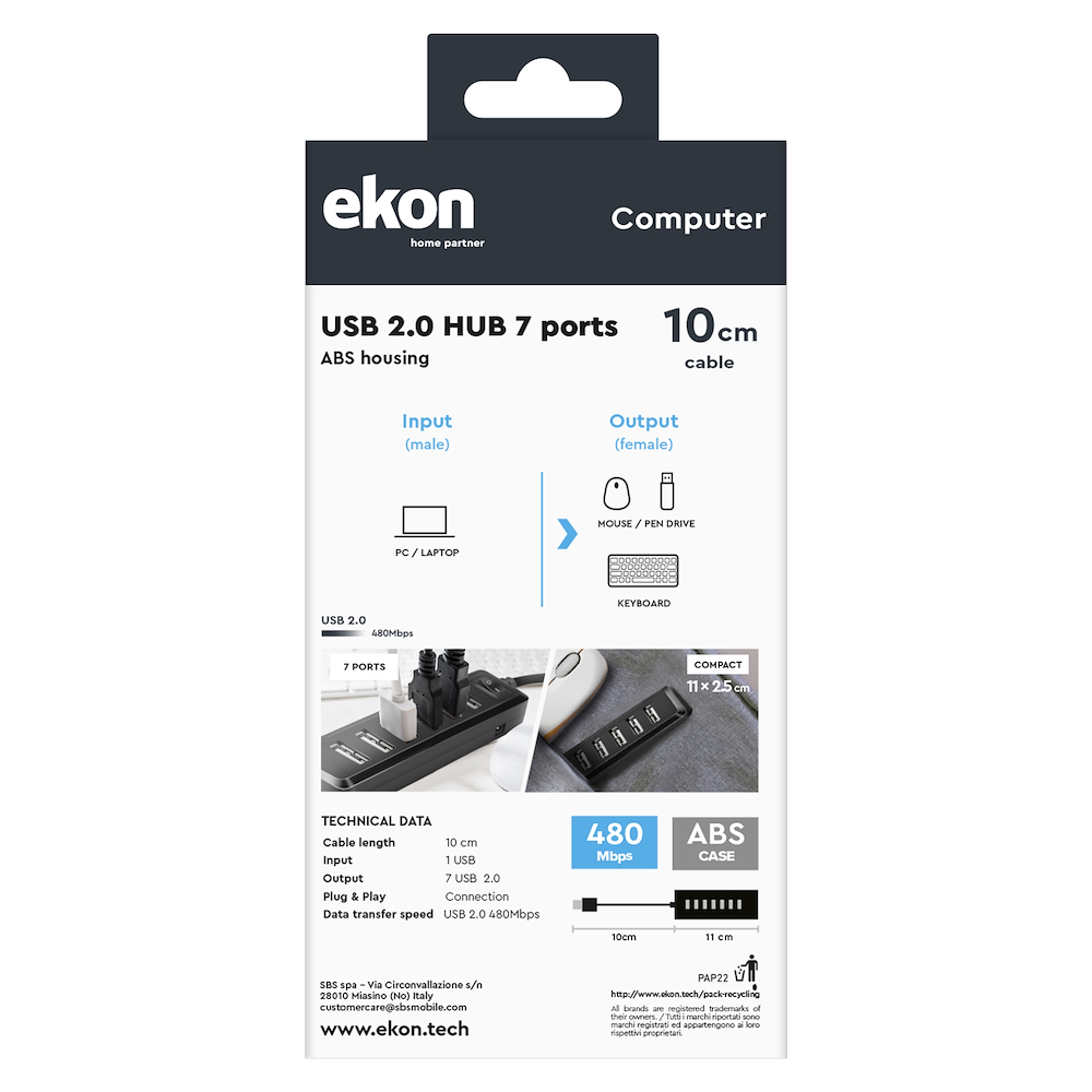EKON ECITHUB20USB7IN1OUT - USB Multiport-Adapter 7in1