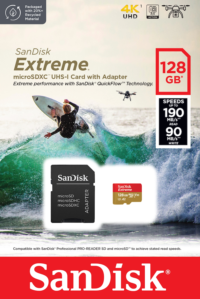 SANDISK SDSQXAA128GGN6AA - Micro SD 128GB Extreme con Adattatore