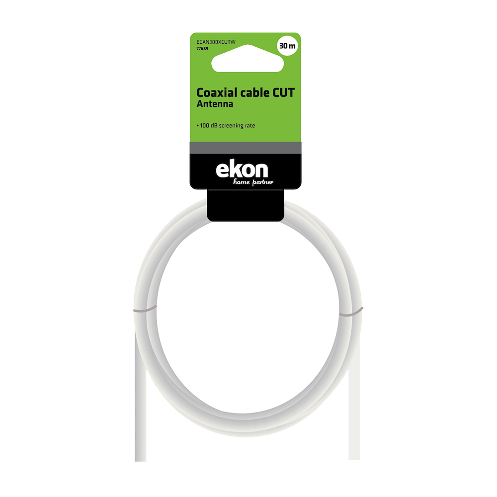 EKON ECAN300XCUTW - Weißer Antennenkabel 30 Meter mit Schutz