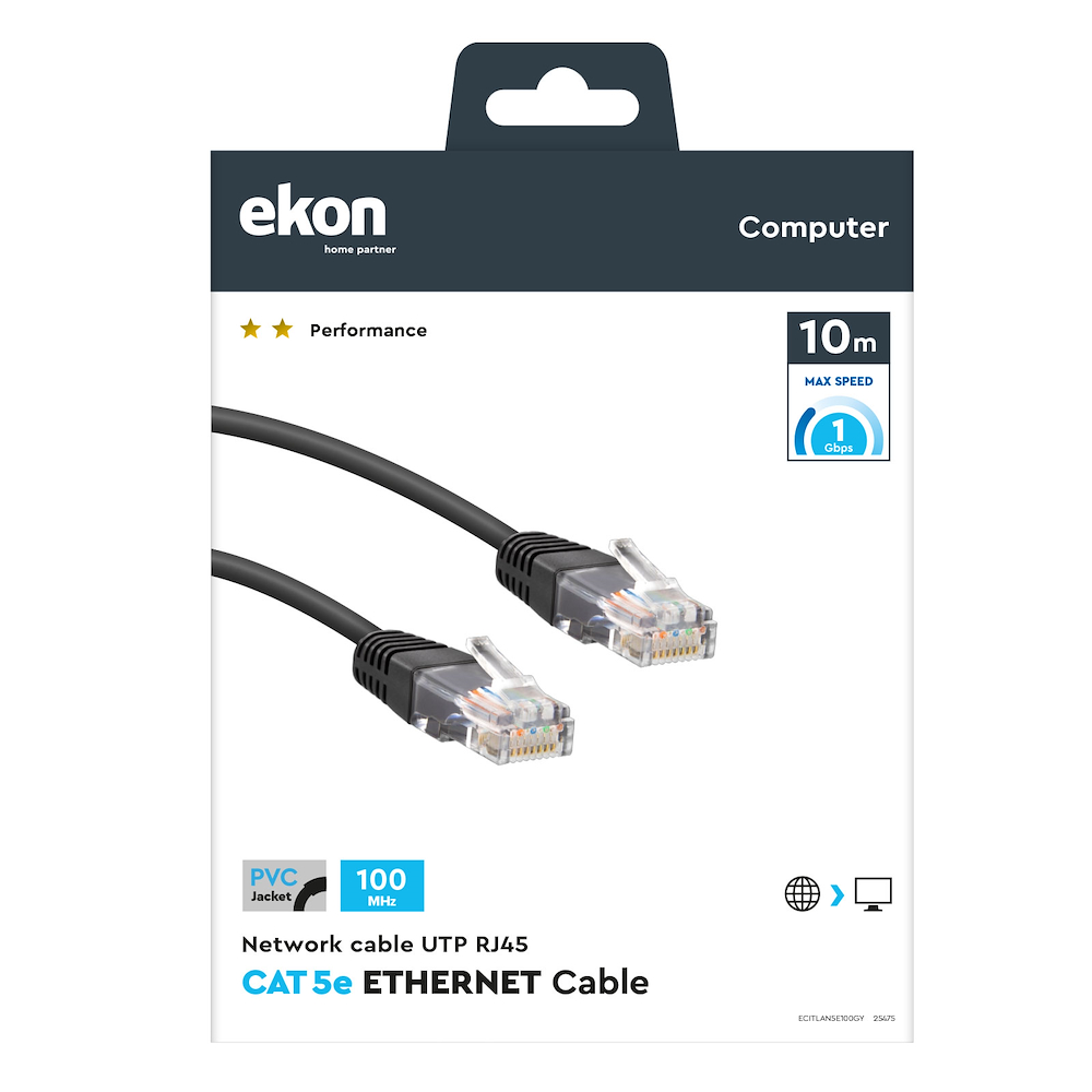 EKON ECITLAN5E100GY - 10 Meter UTP Netzwerkkabel Grau