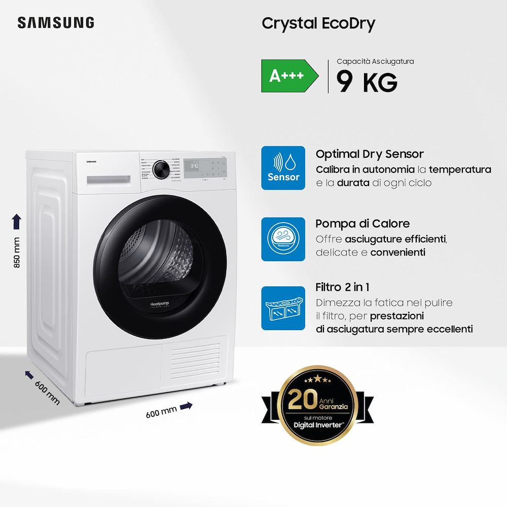 SAMSUNG DV90DG52A0AHET - Asciugatrice Samsung 9 kg Classe C