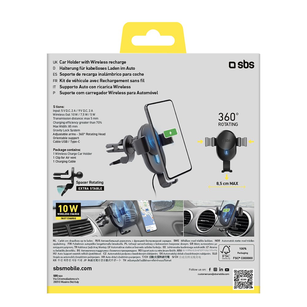SBS TESUPWIR10CLIPSTG - Supporto Ricarica Wireless 10W