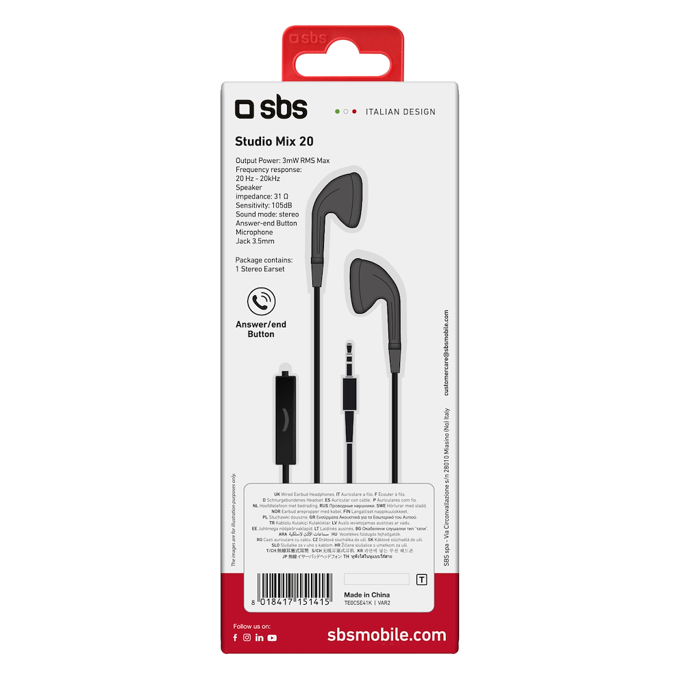 SBS TE0CSE41K - Auricolari stereo in-ear con microfono