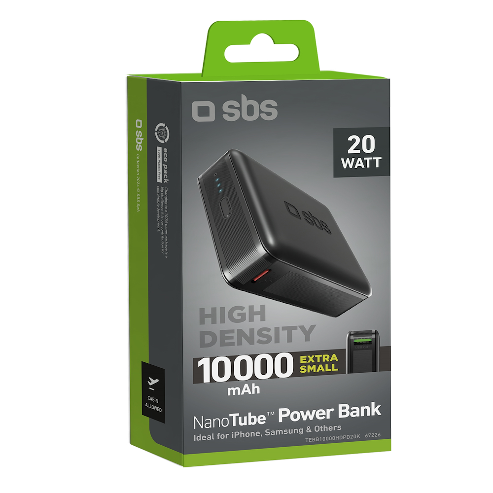 SBS TEBB10000HDPD20K - Powerbank 10000mAh USB-C e USB Nero