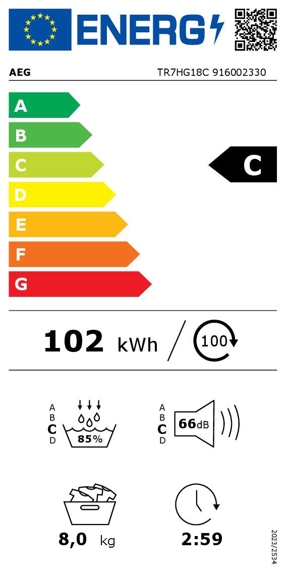 AEG TR7HG18C - Asciugatrice 8 Kg Inverter