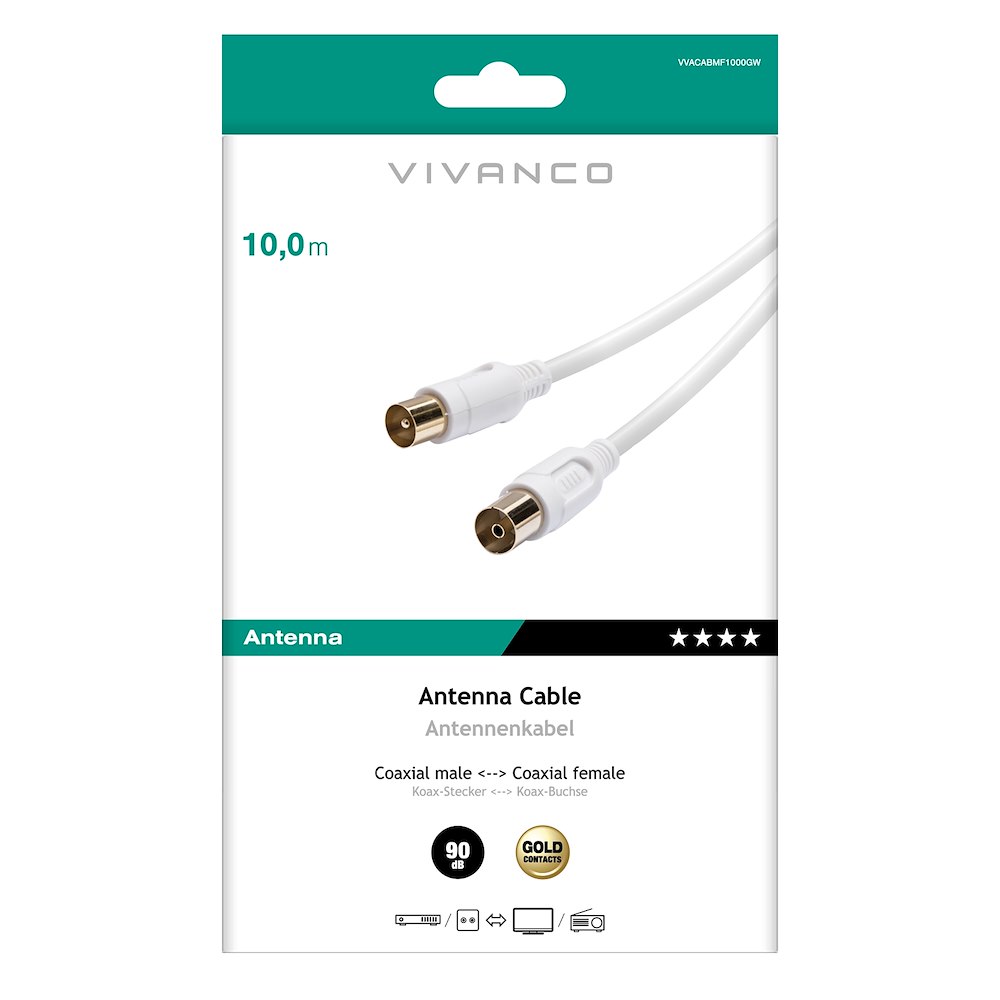 VIVANCO VVACABMF1000GW - Cavo Antenna M-F Oro 10m