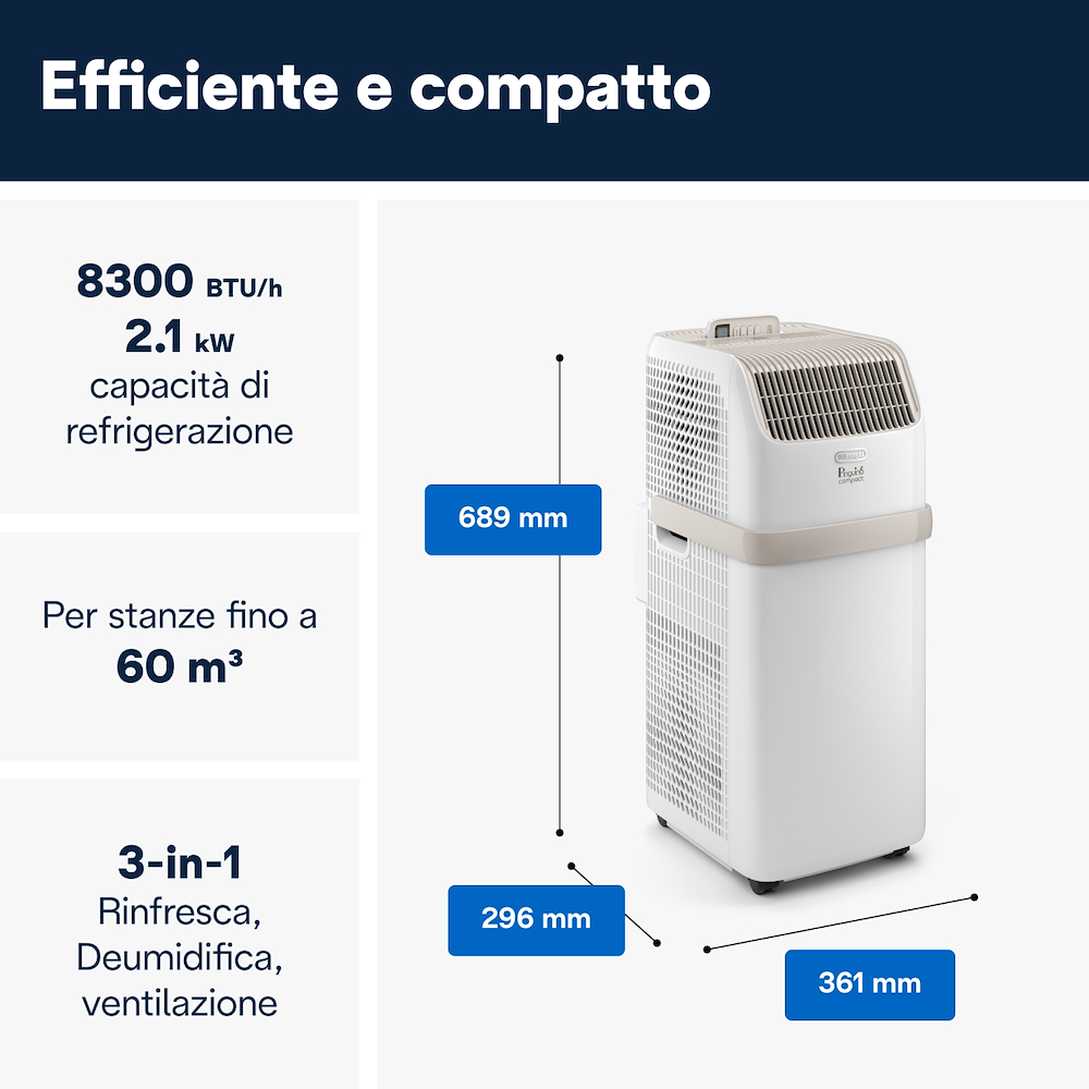 DE LONGHI PACES72CLASSIC - Condizionatore Portatile 2.1KW Beige