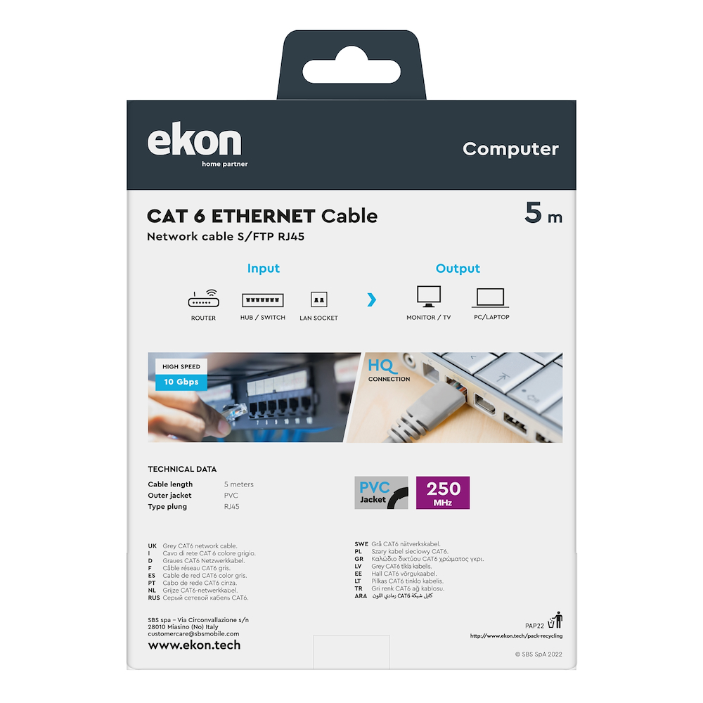 EKON ECITLANC650G - 5m graues UTP-Netzwerkkabel CAT 6