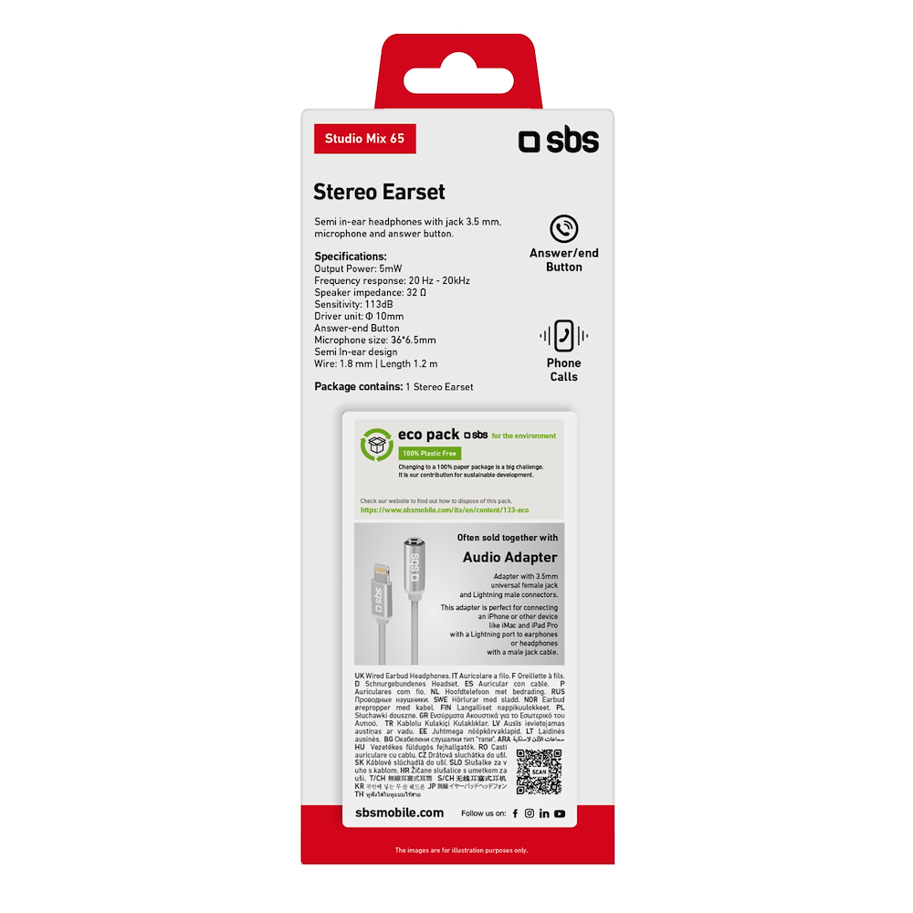 SBS TEEARSETMIX65W - Auricolari Studio Mix 65 con microfono