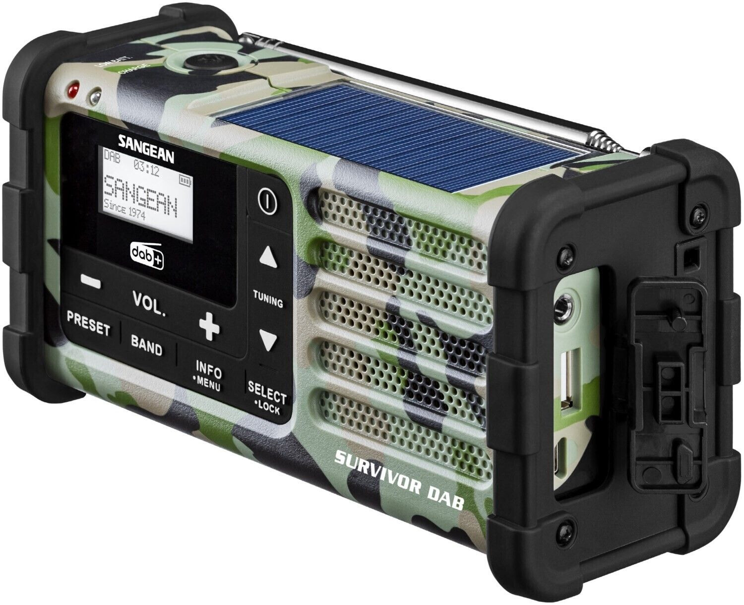 SANGEAN MMR88DAB - MMR-88DAB Camouflage – Tragbares DAB+/FM-Radio mit Solar- und Handkurbelbetrieb