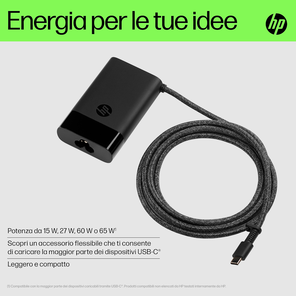 HP 671R2AA - Alimentatore USB-C 65W Compatto