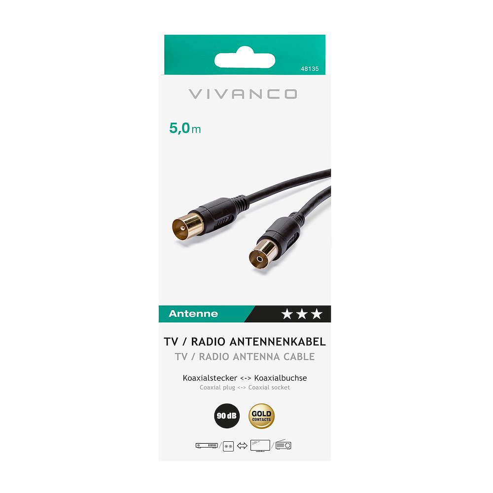 VIVANCO VVACABMF500K - Cavo antenna 5M Gold