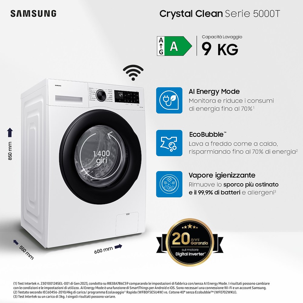 SAMSUNG WW90CGC04DAEET - Lavatrice 9 Kg WiFi Vapore