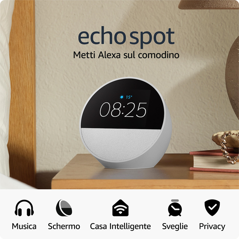 ECHO ECHOSPOT2024WHITE - Amazon Echo Spot 2024 sveglia intelligente con Alexa ECHO ECHOSPOT2024WHITE - Amazon Echo Spot 2024 sveglia intelligente con Alexa