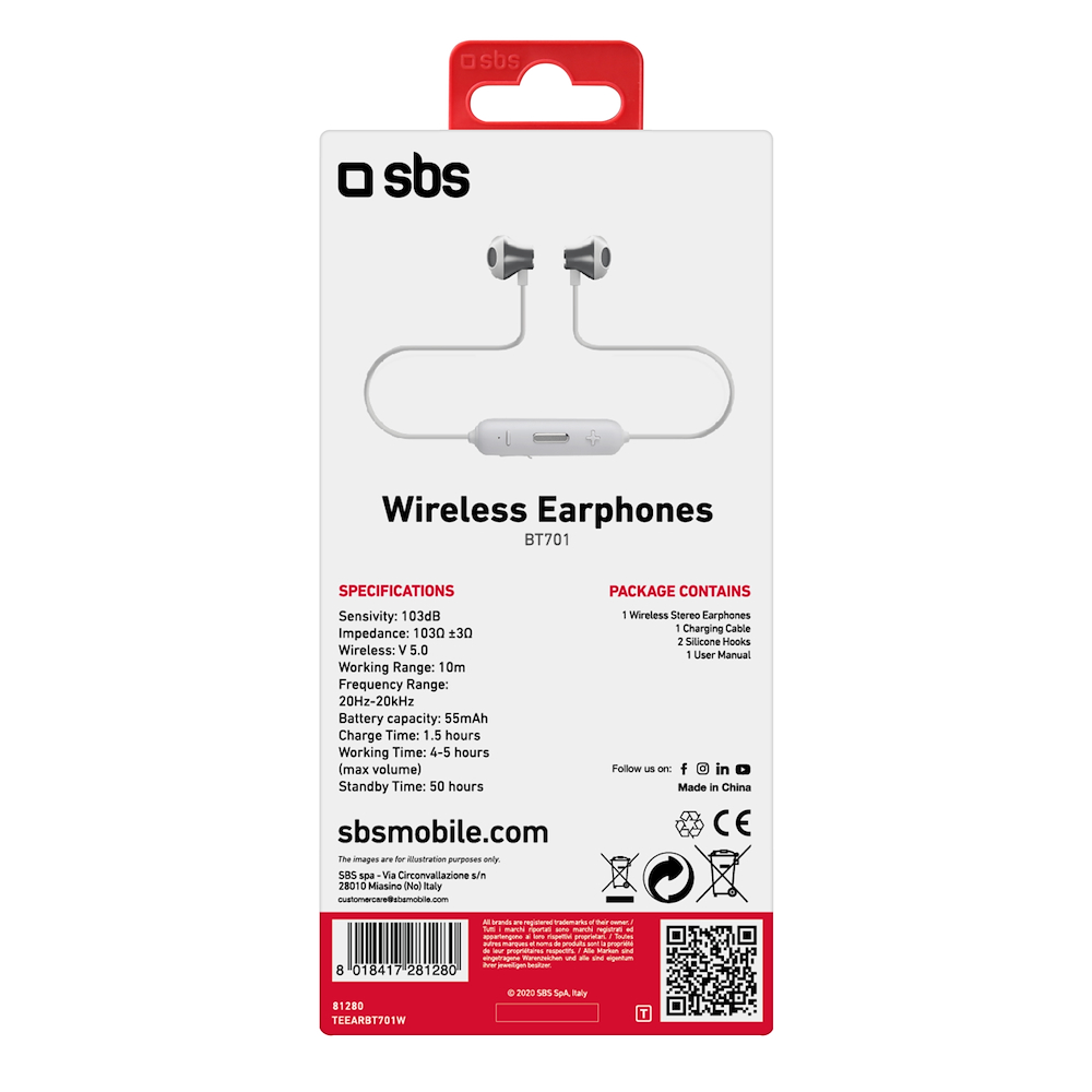 SBS TEEARBT701W - BT701 Cuffie Wireless in Metallo