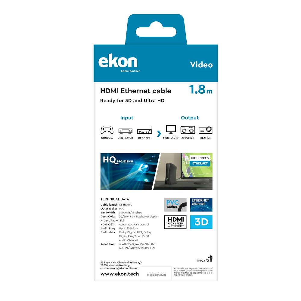 EKON ECVHDMI100MMG - Cavo HDMI 1.4 10 metri con Ethernet