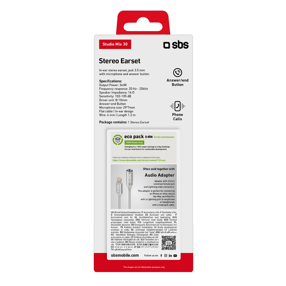 SBS TEFLAT2INEARK - Auricolare in-ear  Stereo Mix 30