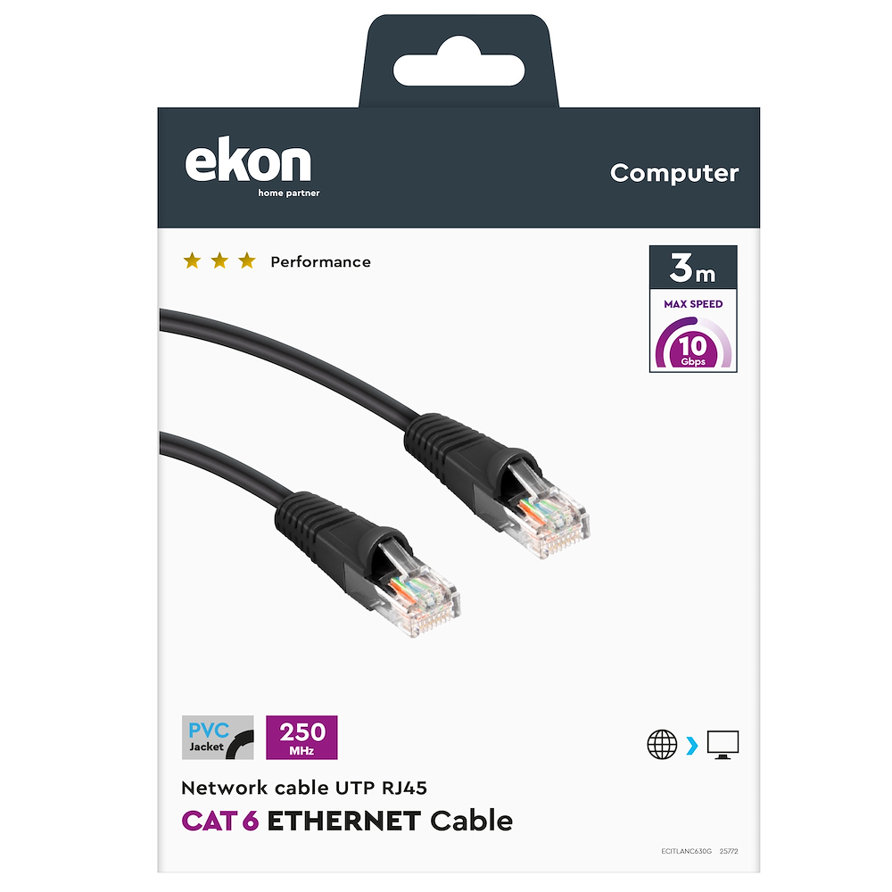 EKON ECITLANC630G - 3 Meter UTP Netzwerkkabel Cat 6 Schwarz
