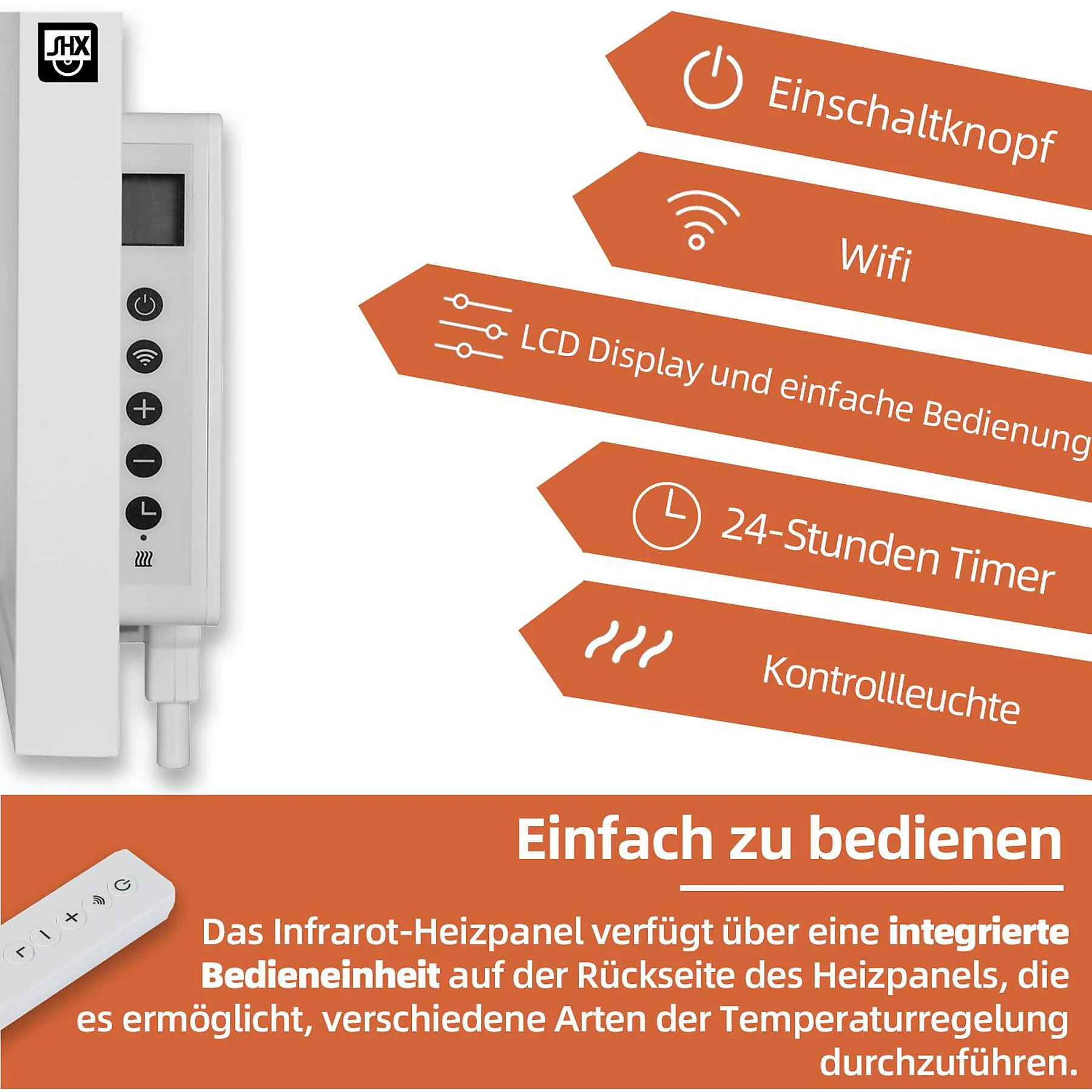 SHX SHXA350 - A350-WiFi Infrarot-Heizpaneel mit WiFi, 350W, bis 7m²