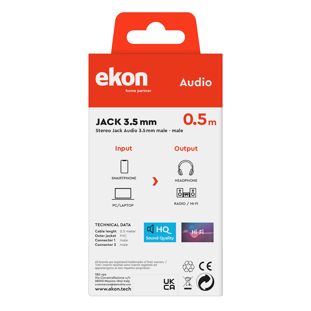 EKON ECAJACK05MMK - Cavo audio stereo Jack 3,5mm maschio 0,5m