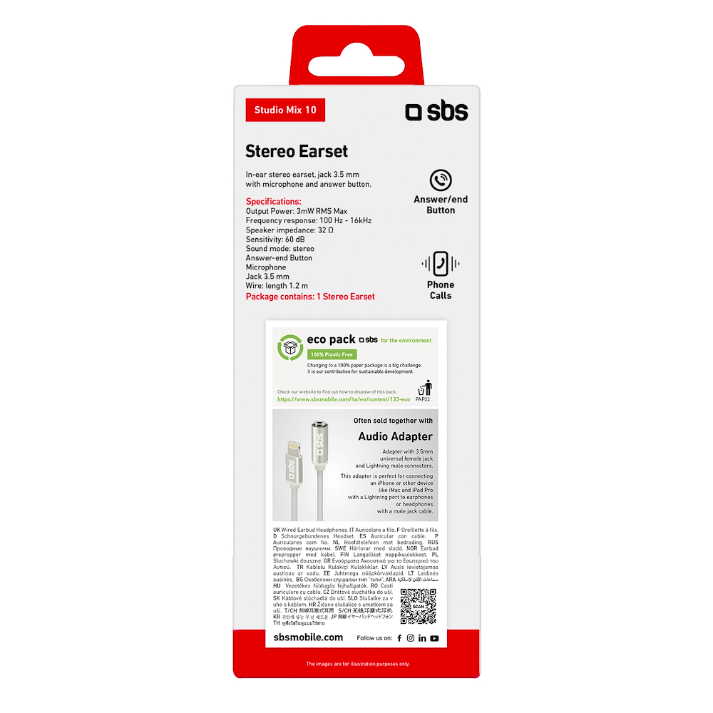 SBS TEINEARWL - Auricolare In-Ear Bianco