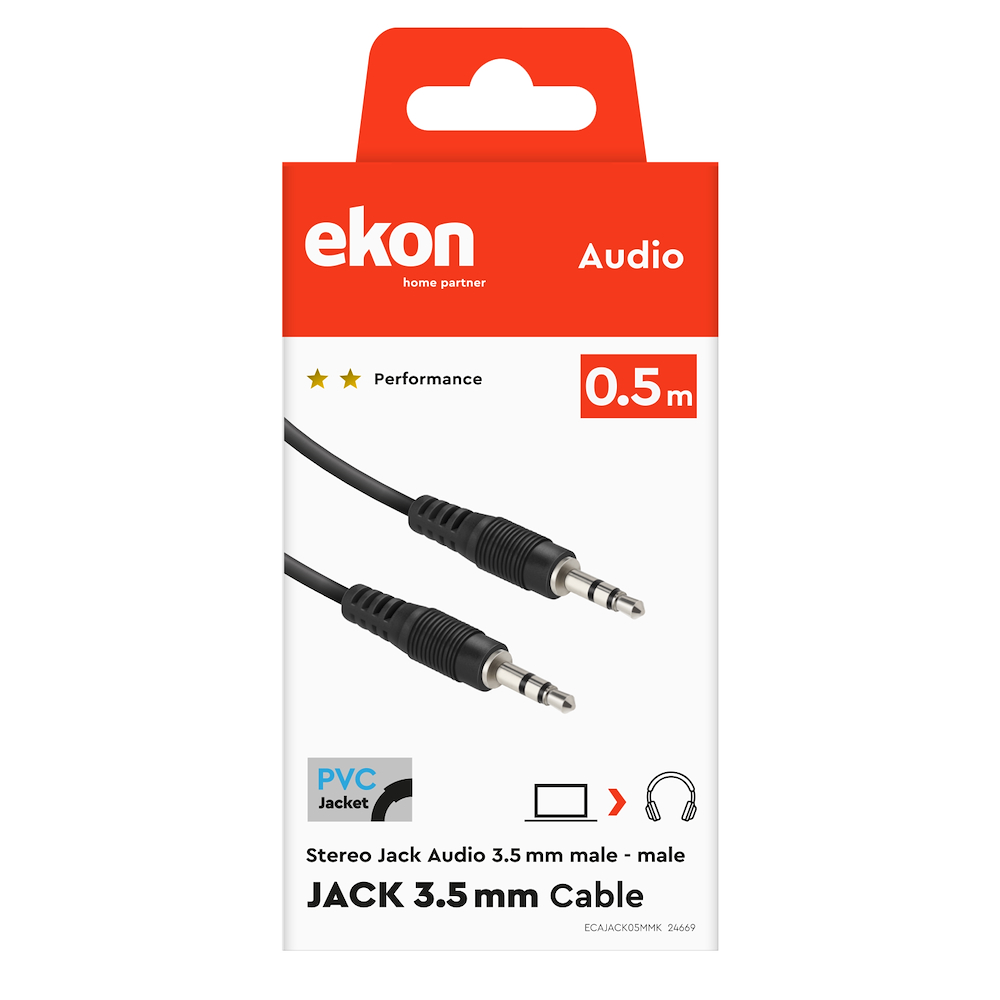 EKON ECAJACK05MMK - Cavo audio stereo Jack 3,5mm maschio 0,5m