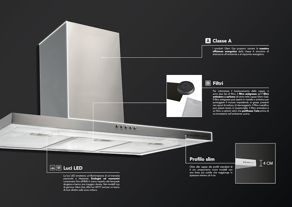 GLEM GAS GHB684IX - Cappa decorativa a parete 60 cm A