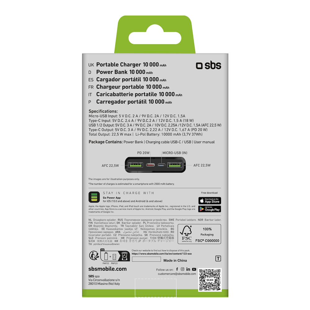 SBS TTBB10000FASTPD20K - Schneller 10000mAh Powerbank für 3 Geräte