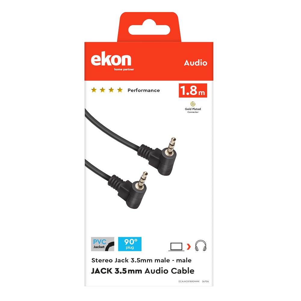 EKON ECAJACK1890MMK - Cavo Jack 3.5mm Gold 90 Gradi 1.8mt